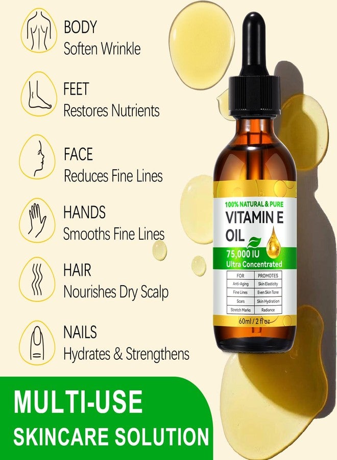 ZODENIS Pure Vitamin E Oil for Skin Scars Face Body Hair, 75,000 IU, 100% Natural Vit E Oil for Moisturizing Winkles Dry Skin Blend Body Bath Stretch Marks 2Fl Oz - Image 3